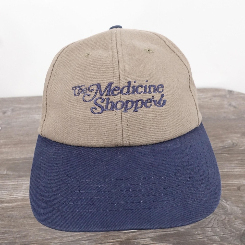 Vintage Medicine Shoppe Hat Cap Snap Back Tan Blue Embroidered K-Products Promo